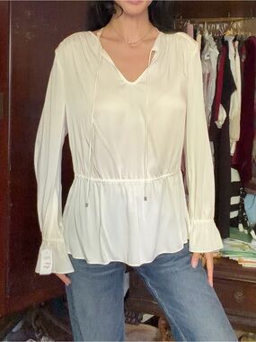 Trina Turk Ivory Long-Sleeve Peasant Blouse